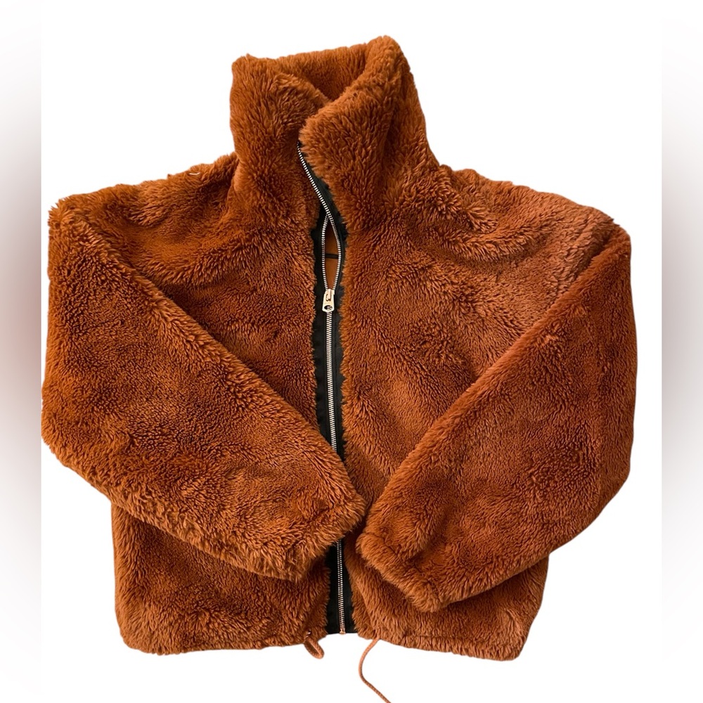 Lucky Brand faux fur zip up jacket. Rust orange color. Size XS - runs large - Picture 3 of 12